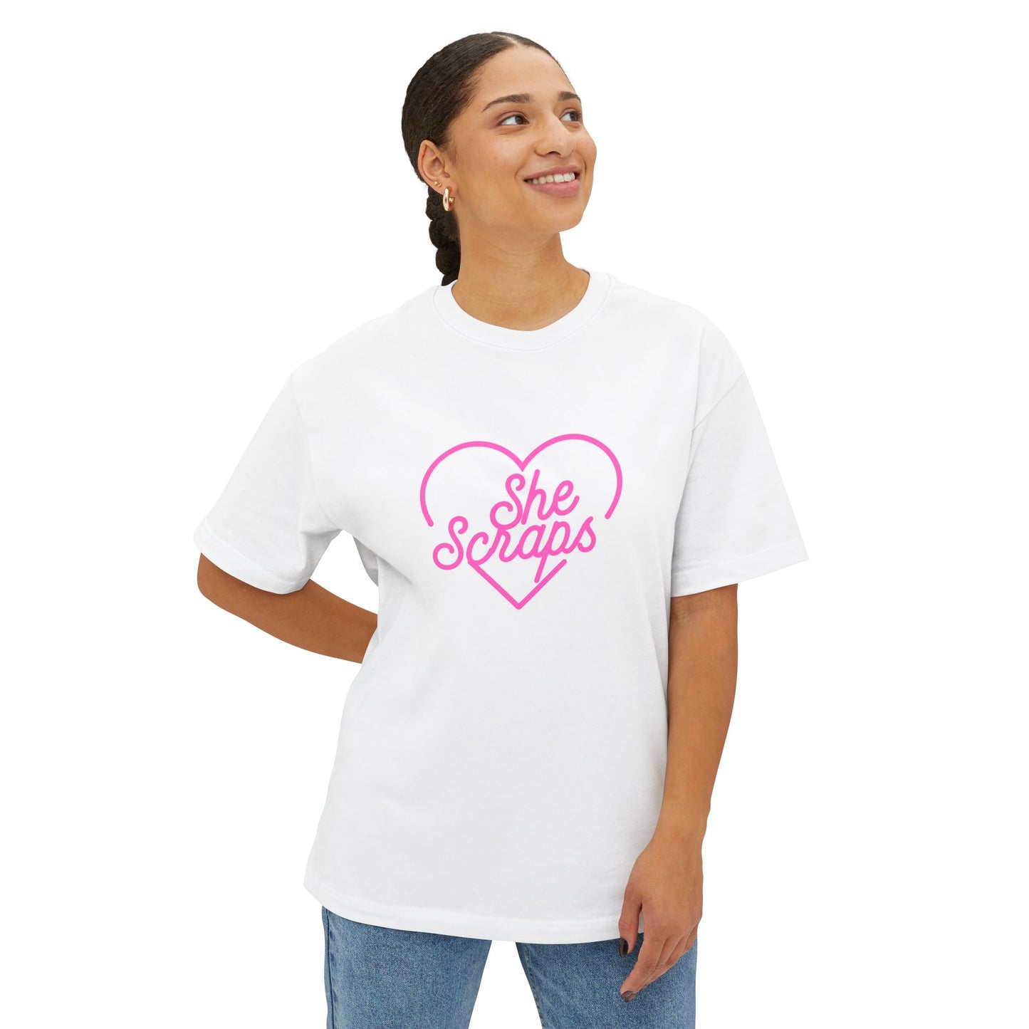 She Scraps Heart Graphic Tee — Cute Pink Crafting Shirt