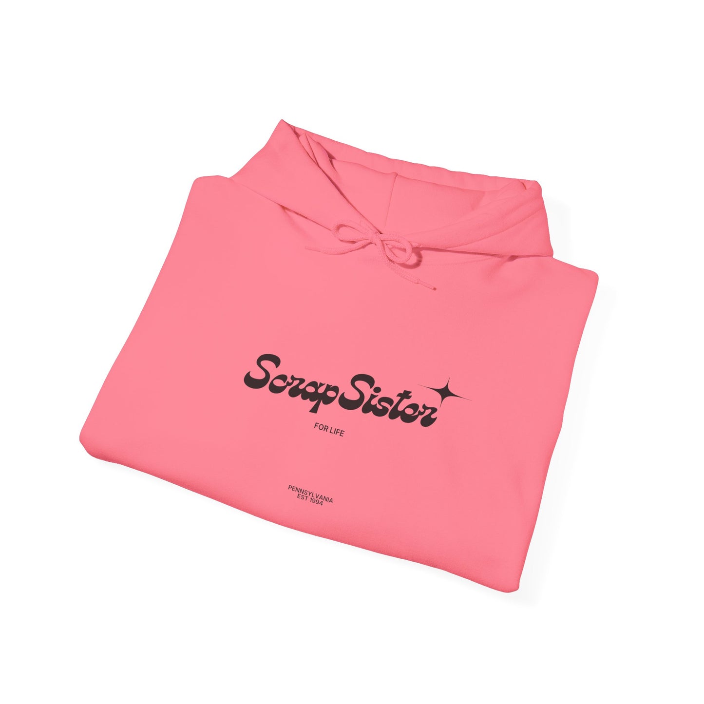ScrapSister for Life script logo Hoodie | Minimal Black Script on White Hooded Sweatshirt