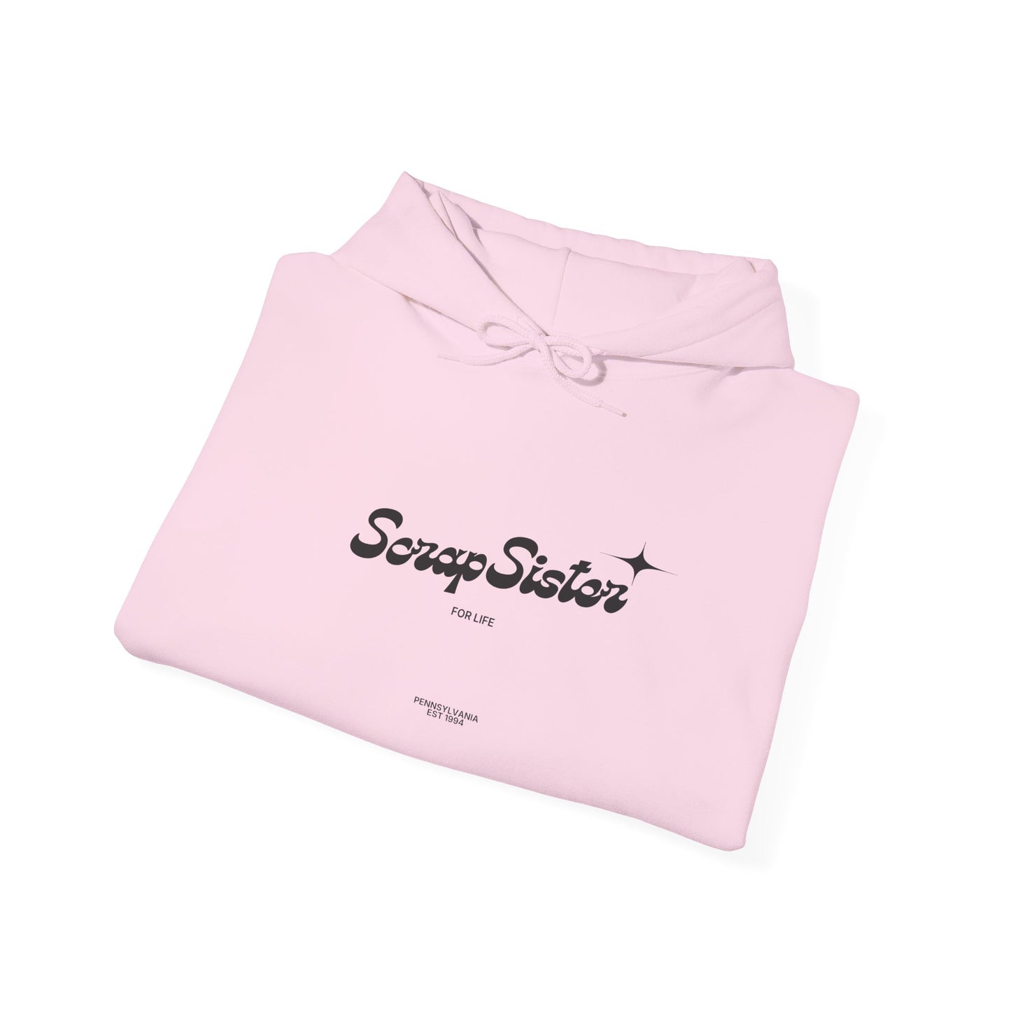 ScrapSister for Life script logo Hoodie | Minimal Black Script on White Hooded Sweatshirt