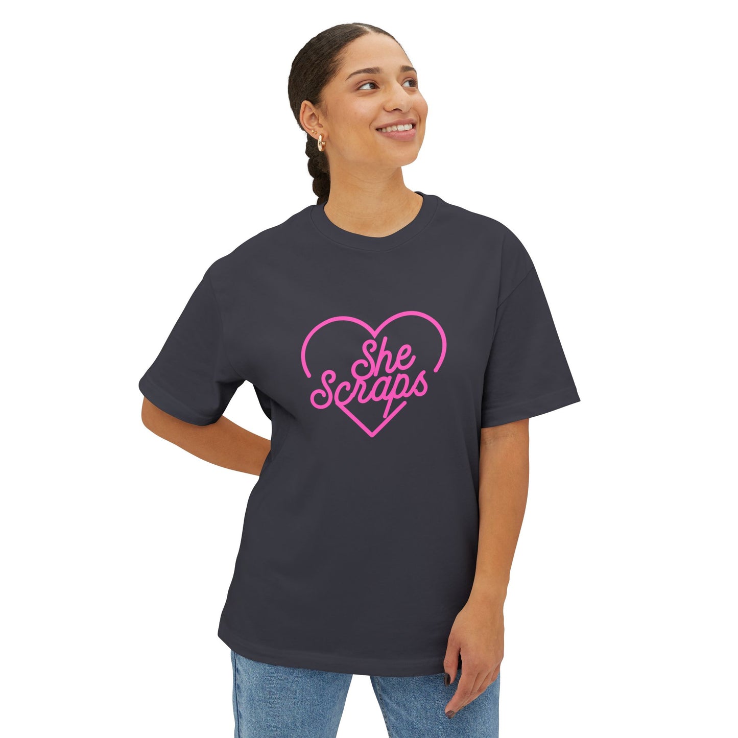 She Scraps Heart Graphic Tee — Cute Pink Crafting Shirt
