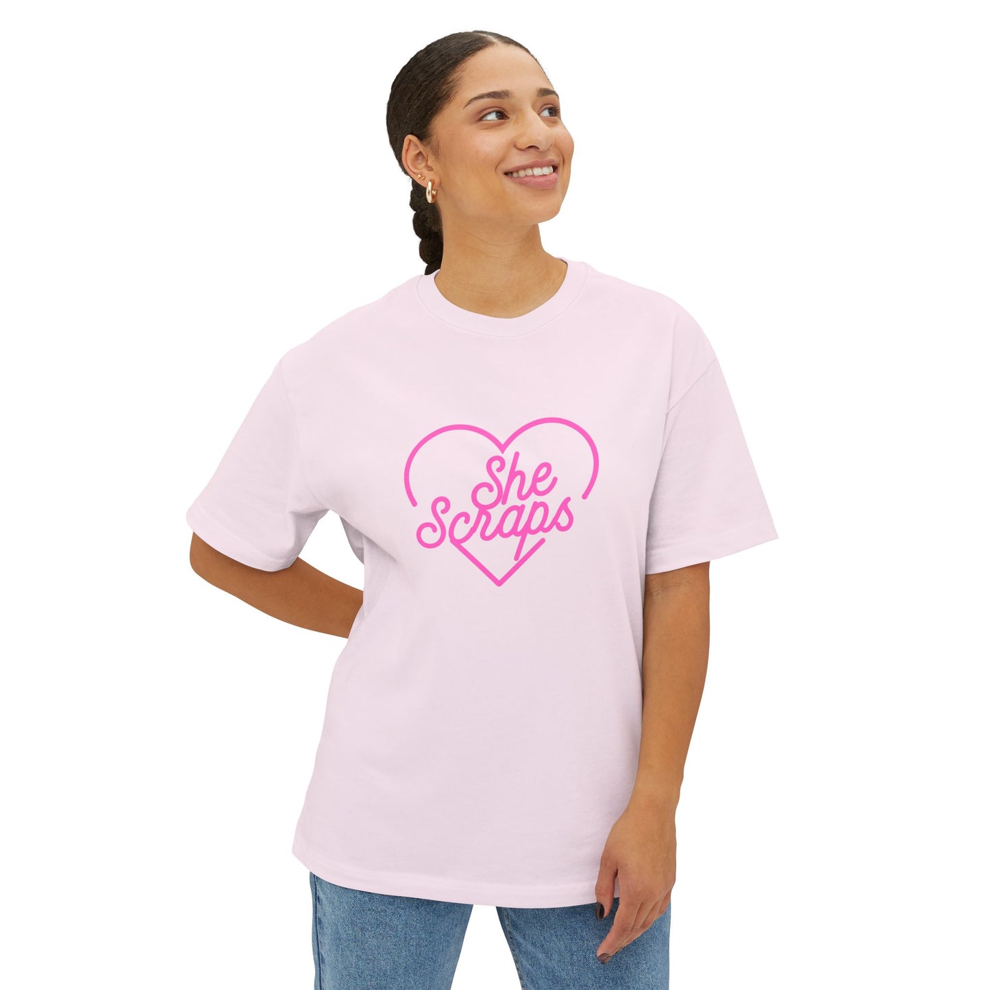 She Scraps Heart Graphic Tee — Cute Pink Crafting Shirt