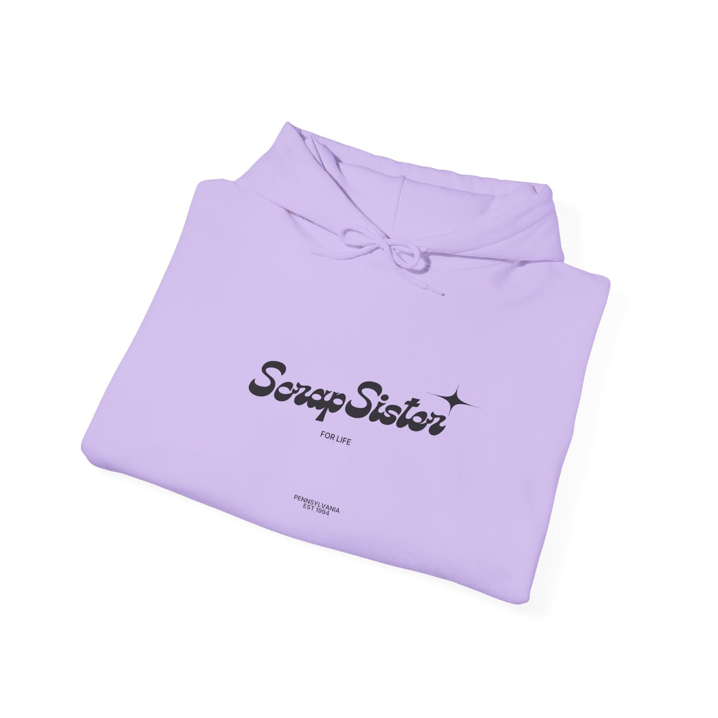 ScrapSister for Life script logo Hoodie | Minimal Black Script on White Hooded Sweatshirt