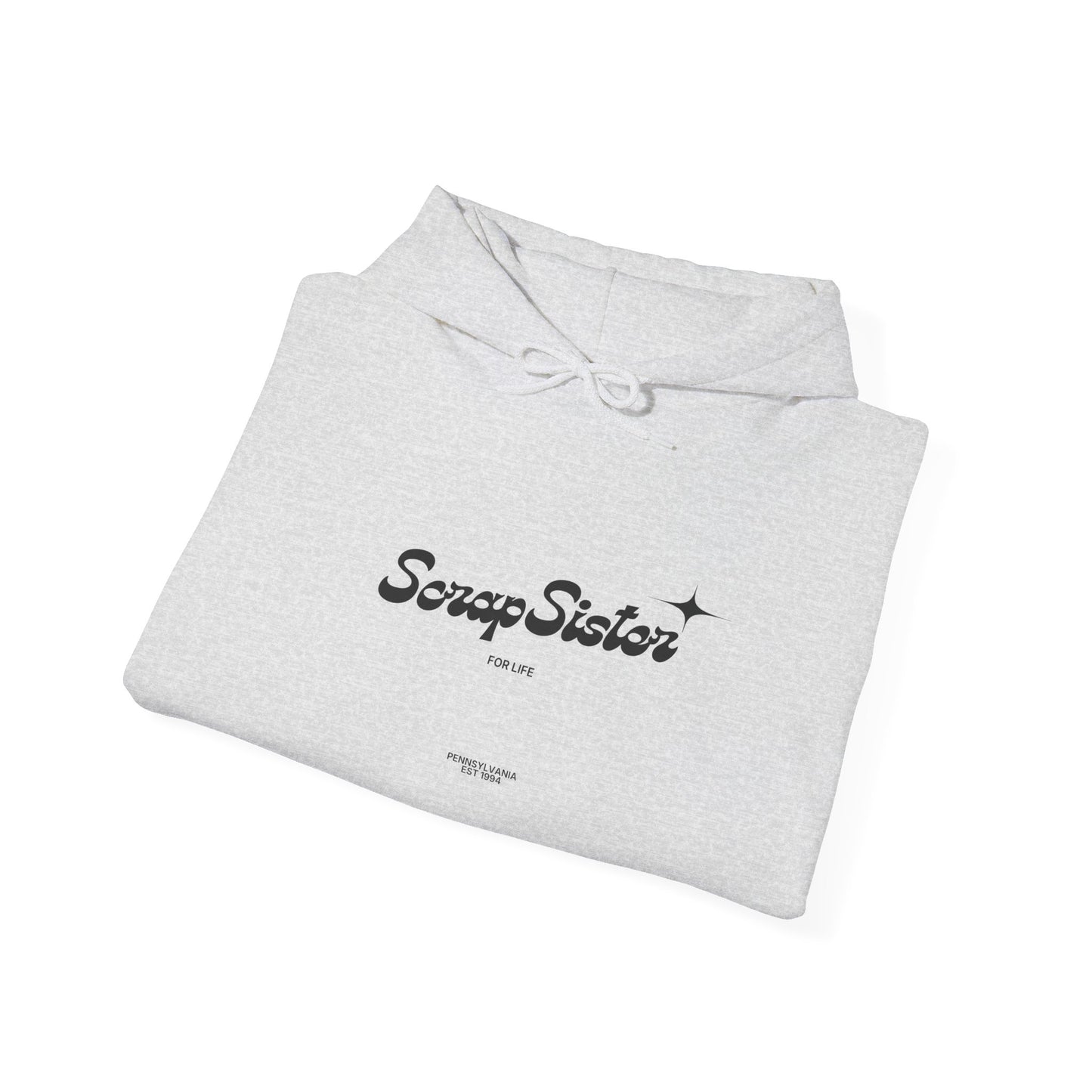 ScrapSister for Life script logo Hoodie | Minimal Black Script on White Hooded Sweatshirt