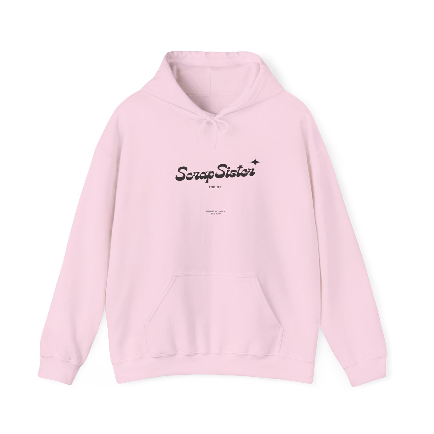 ScrapSister for Life script logo Hoodie | Minimal Black Script on White Hooded Sweatshirt
