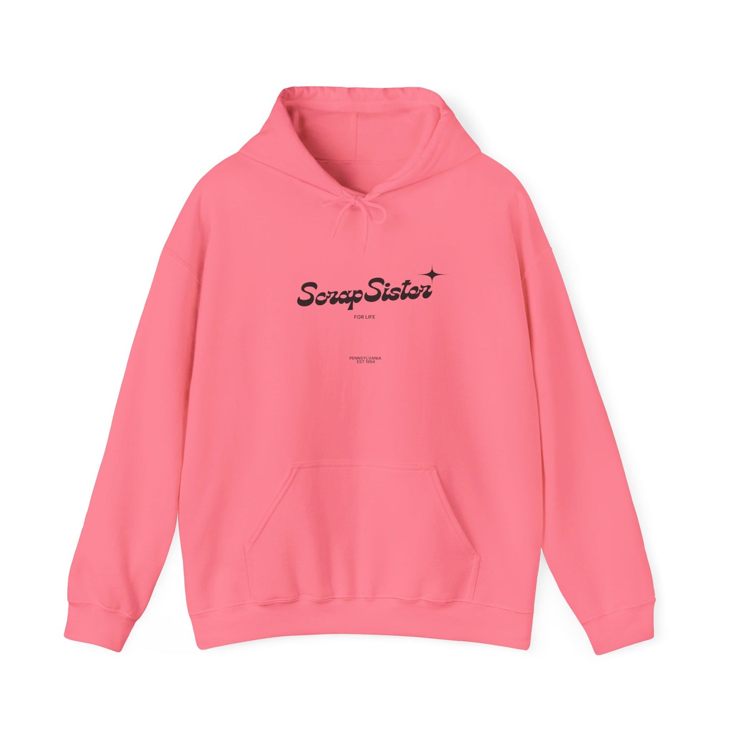 ScrapSister for Life script logo Hoodie | Minimal Black Script on White Hooded Sweatshirt