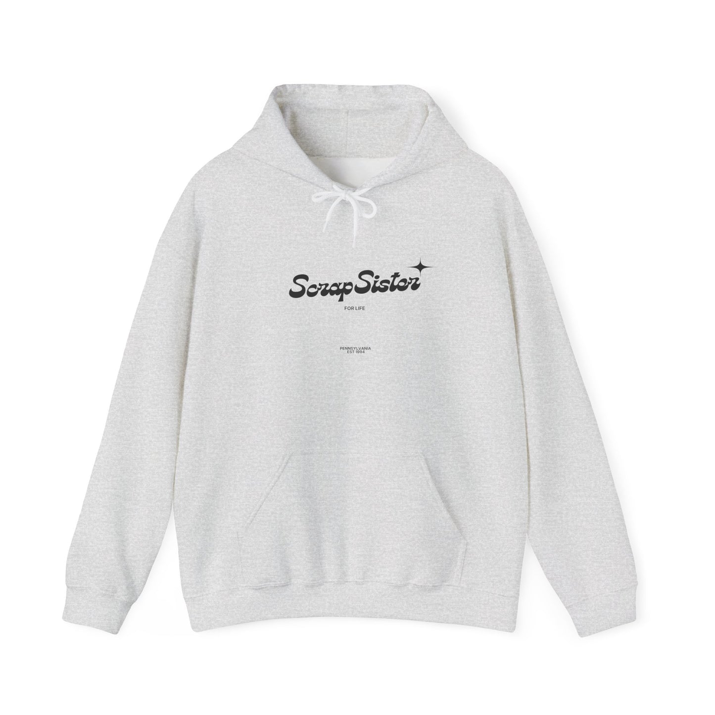 ScrapSister for Life script logo Hoodie | Minimal Black Script on White Hooded Sweatshirt