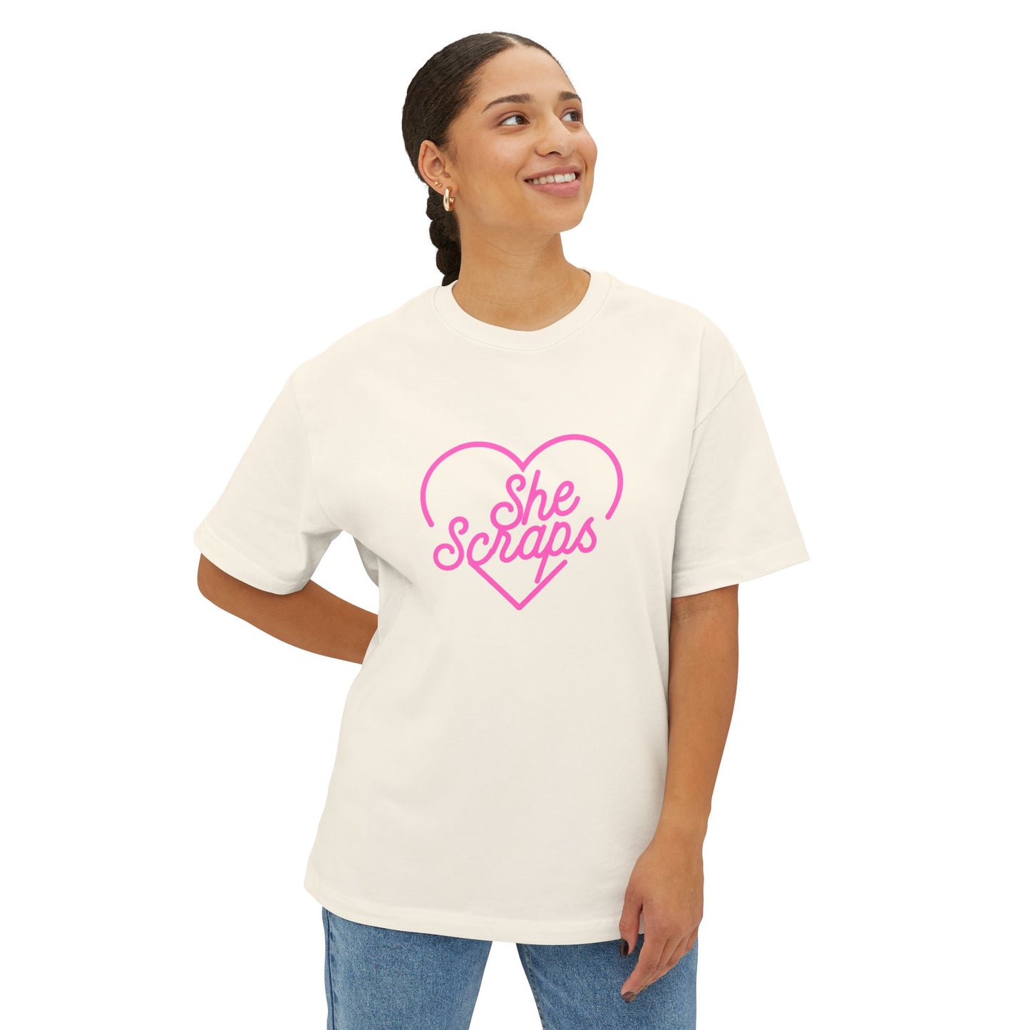 She Scraps Heart Graphic Tee — Cute Pink Crafting Shirt
