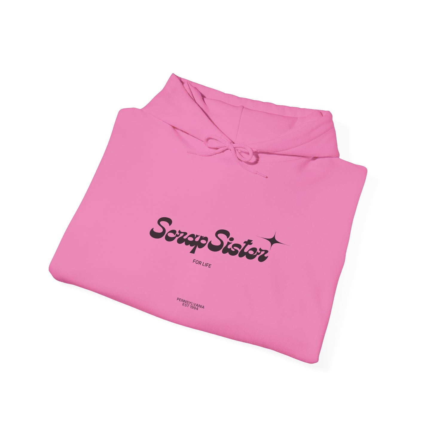 ScrapSister for Life script logo Hoodie | Minimal Black Script on White Hooded Sweatshirt