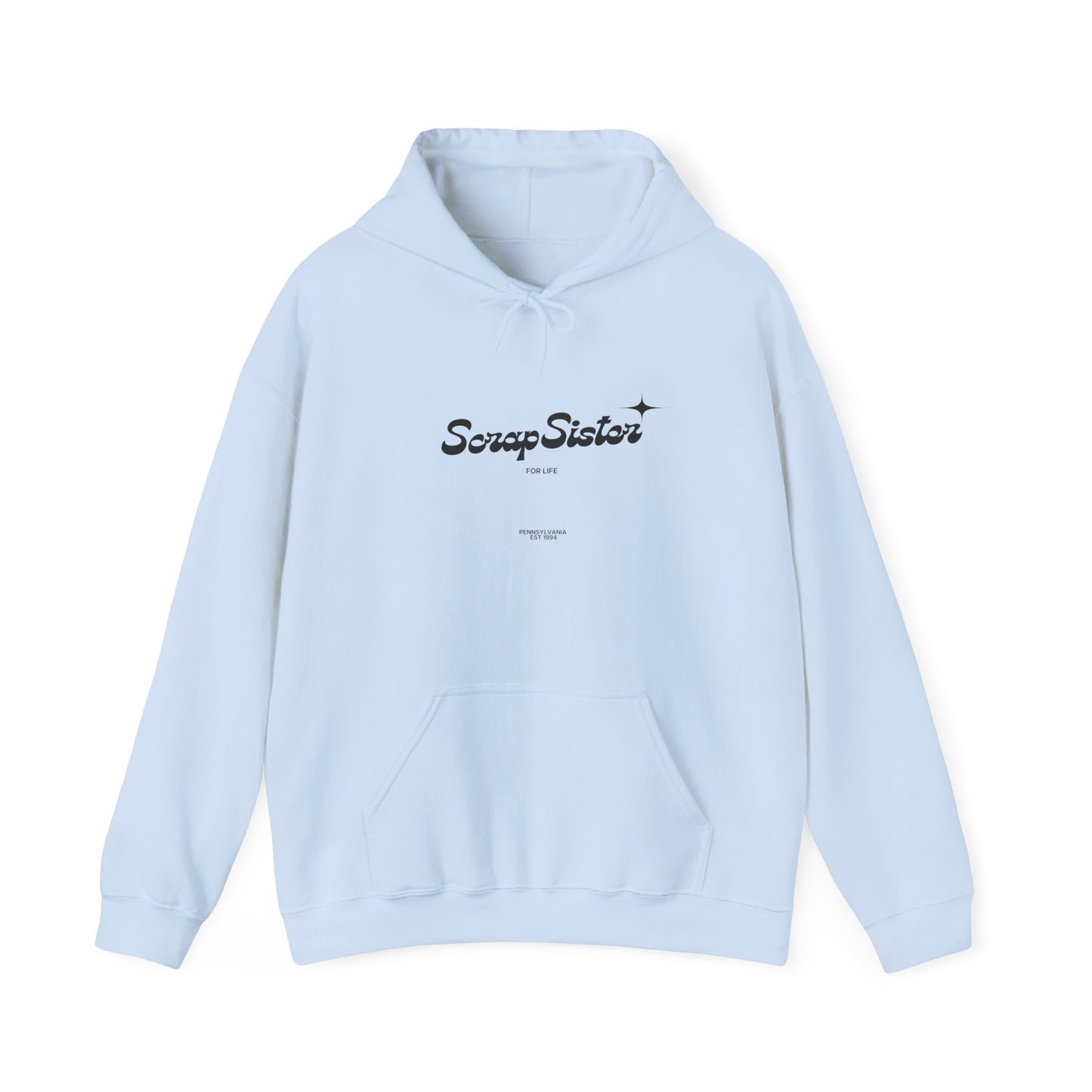 ScrapSister for Life script logo Hoodie | Minimal Black Script on White Hooded Sweatshirt