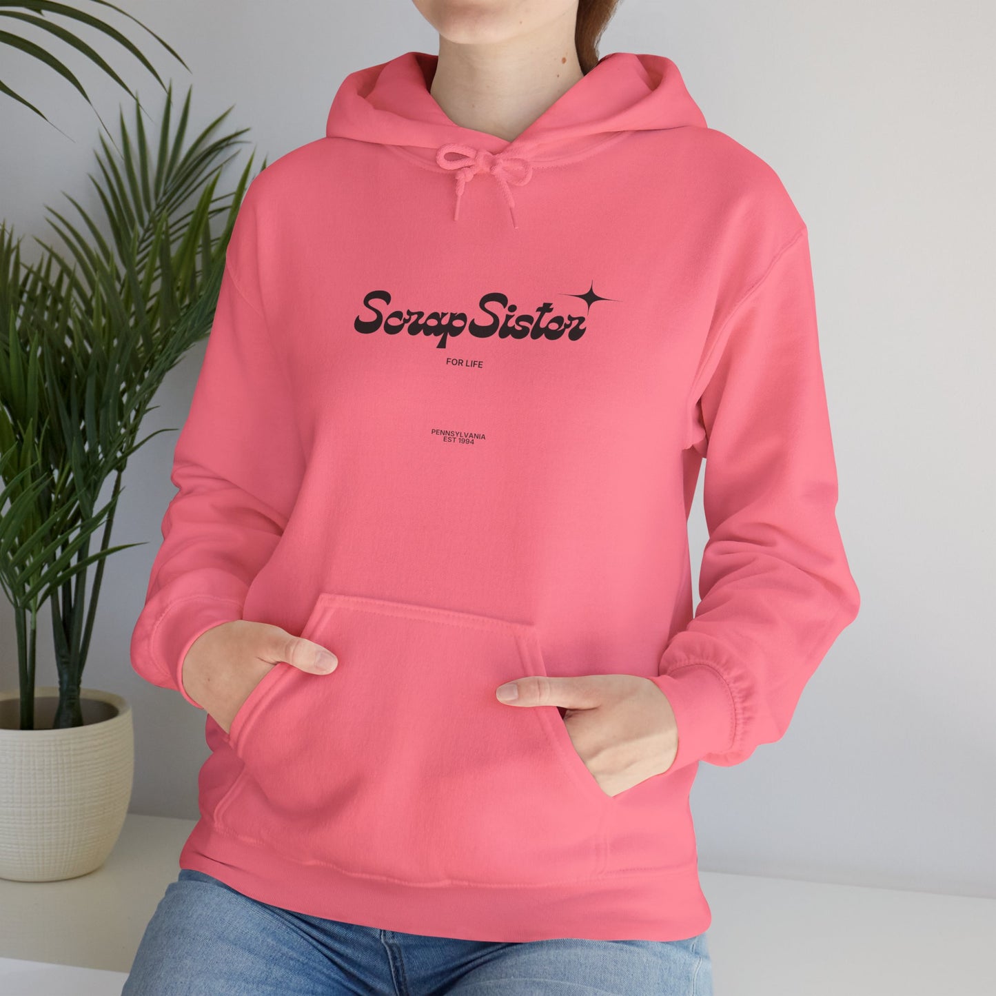 ScrapSister for Life script logo Hoodie | Minimal Black Script on White Hooded Sweatshirt