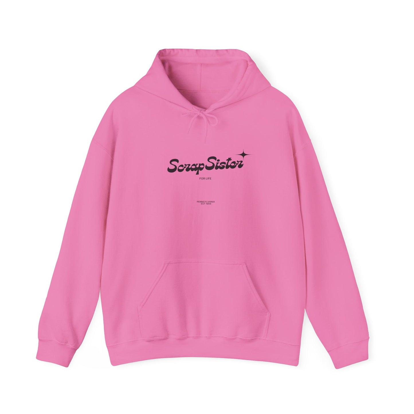ScrapSister for Life script logo Hoodie | Minimal Black Script on White Hooded Sweatshirt