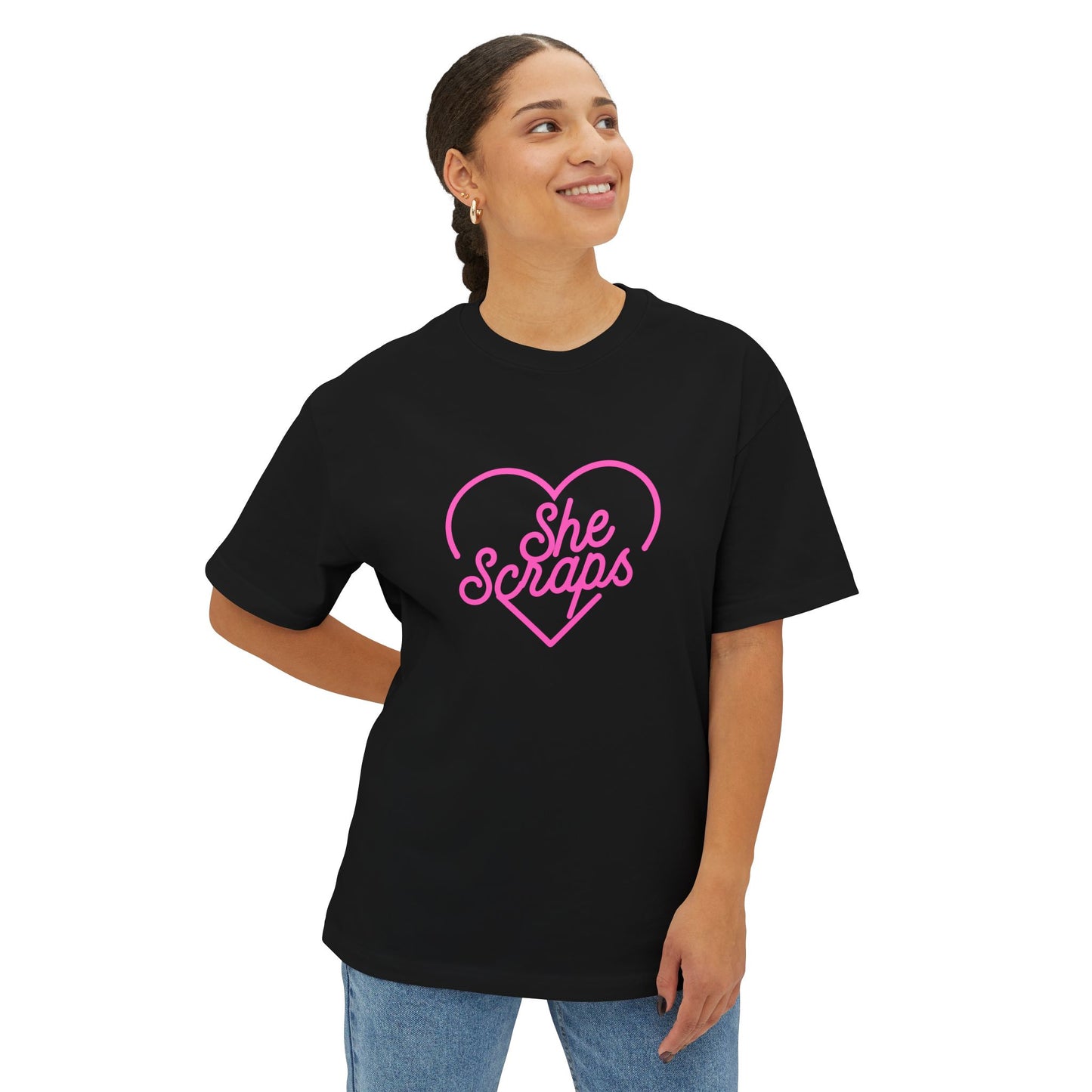 She Scraps Heart Graphic Tee — Cute Pink Crafting Shirt